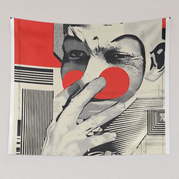 Item preview, Abstract Clown Portrait – Bold Red and Black Graphic Art with Surreal Expression designed and sold by Retrocranio.