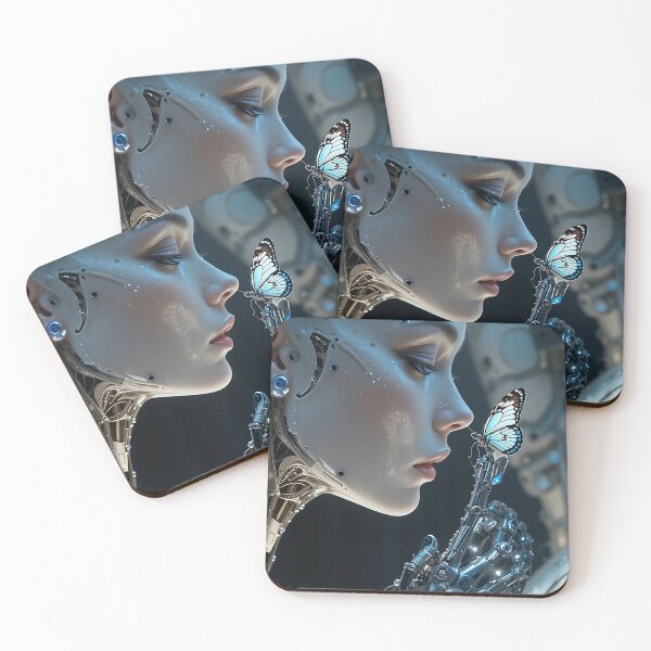 Item preview, Cybernetic Beauty Encounters Butterfly in Futuristic Harmony Poster designed and sold by BorgSpareParts.