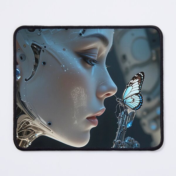 Item preview, Cybernetic Beauty Encounters Butterfly in Futuristic Harmony Poster designed and sold by BorgSpareParts.