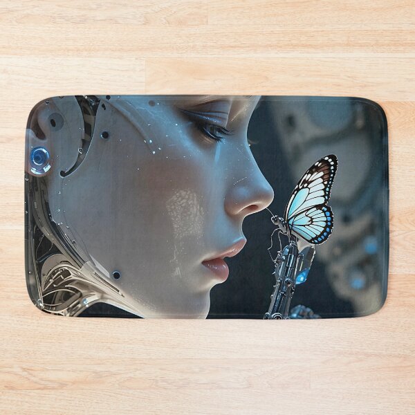 Item preview, Cybernetic Beauty Encounters Butterfly in Futuristic Harmony Poster designed and sold by BorgSpareParts.