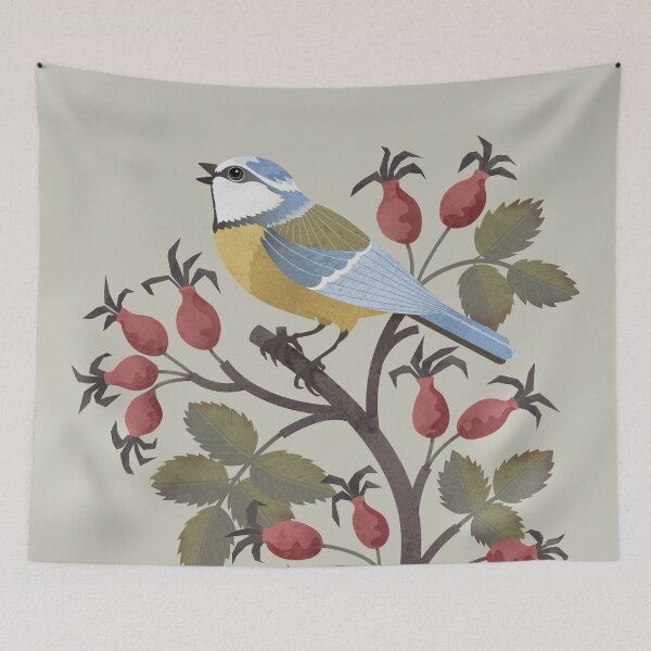 Item preview, Blue Tit on Red Rose Hips designed and sold by littleclyde.