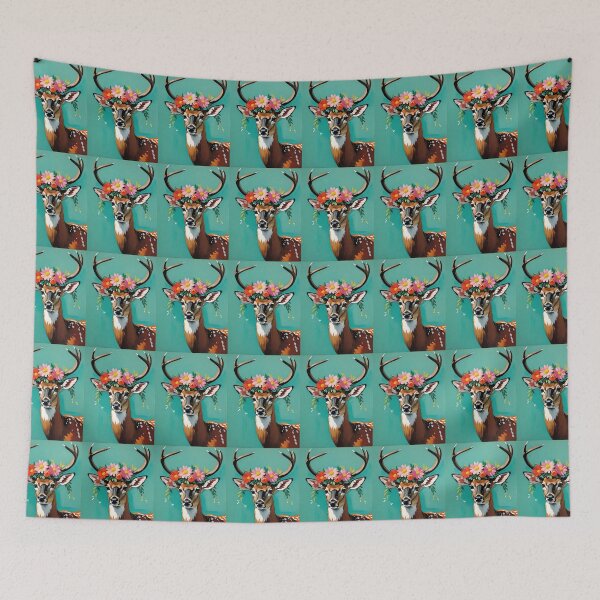 Item preview, Majestic Deer With Graceful Antlers Adorned By A Delicate Flower Crown designed and sold by CarrollGene.