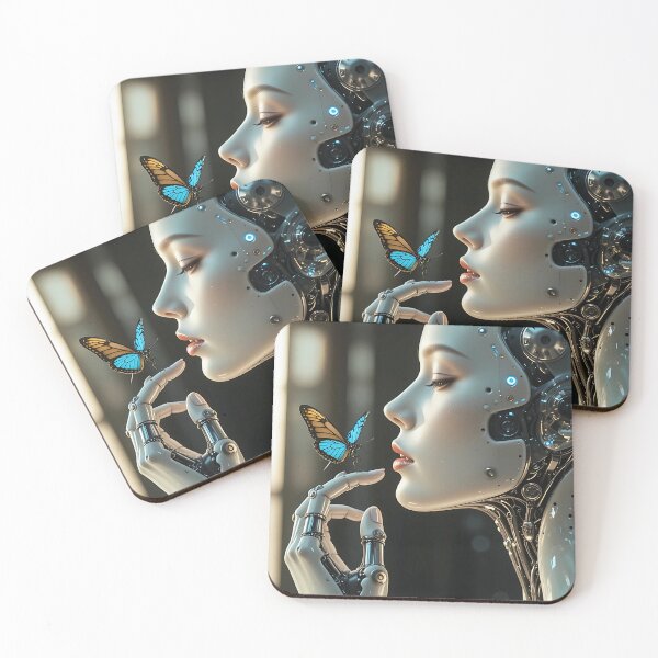 Item preview, Cybernetic Beauty Encounters Butterfly in Futuristic Harmony Poster designed and sold by BorgSpareParts.