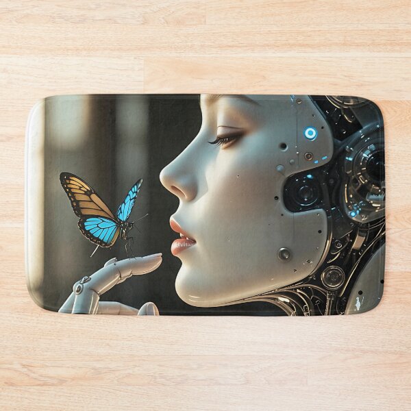 Item preview, Cybernetic Beauty Encounters Butterfly in Futuristic Harmony Poster designed and sold by BorgSpareParts.
