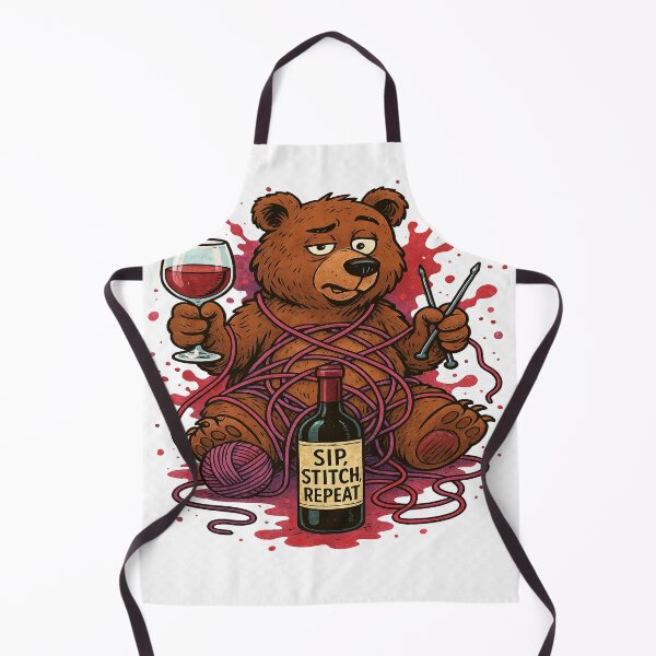 Item preview, Drunk Knitting Bear - Sip, Stitch, Repeat Chaos designed and sold by POD DYNASTY | Original Print On Demand T-Shirt Graphics.