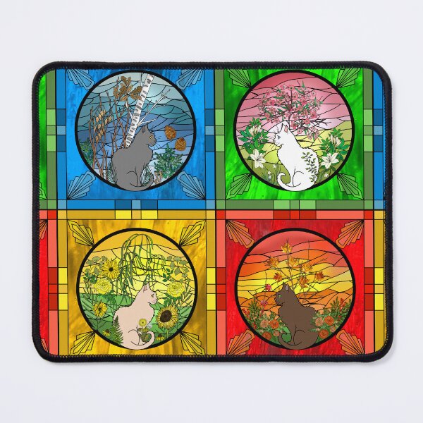 Item preview, The Four Seasons of Cats Art Deco Stained Glass designed and sold by IrishVikingDesigns.