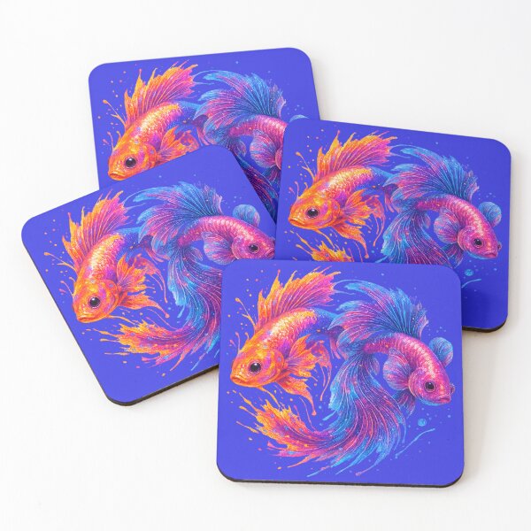Item preview, Vibrant Splash Duo – Electric Fantasy Fish Art designed and sold by Sepinik.