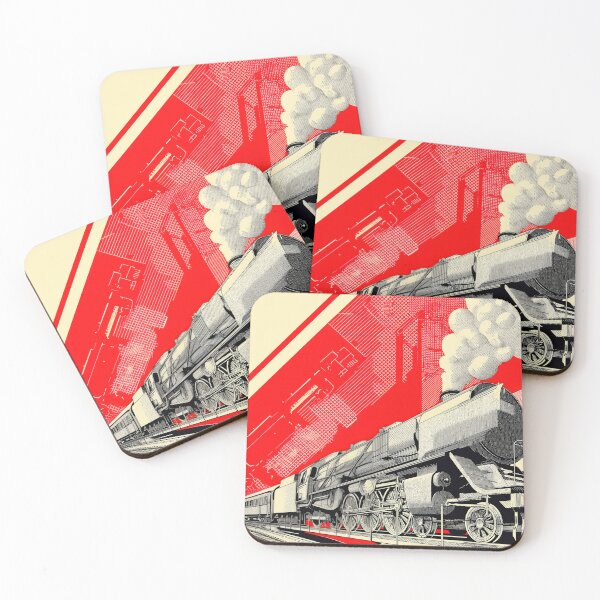 Item preview, Retro Steam Train Poster – Bold Graphic Railway Art with Red Industrial Background designed and sold by Retrocranio.