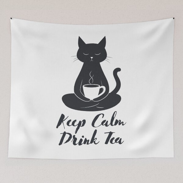 Item preview, Keep calm and drink tea zen cat and mindfulness quote designed and sold by CameltStudio.