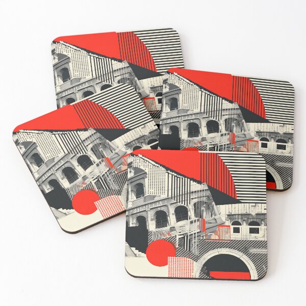 Item preview, Abstract Architectural Collage – Bold Red and Black Roman Structure Art designed and sold by Retrocranio.