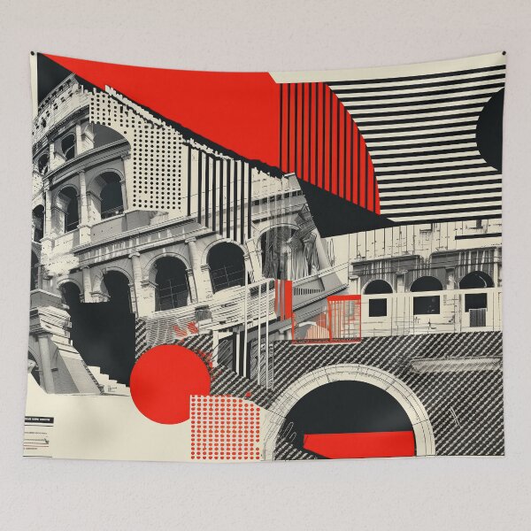 Item preview, Abstract Architectural Collage – Bold Red and Black Roman Structure Art designed and sold by Retrocranio.