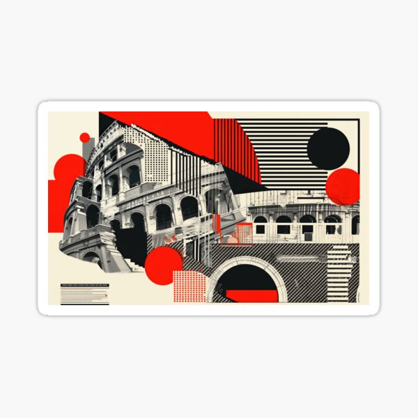 Item preview, Abstract Architectural Collage – Bold Red and Black Roman Structure Art designed and sold by Retrocranio.