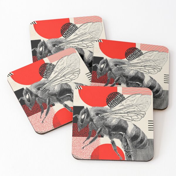 Item preview, Modern Bee Illustration – Bold Graphic Insect Art with Red and Black Geometric Patterns designed and sold by Retrocranio.