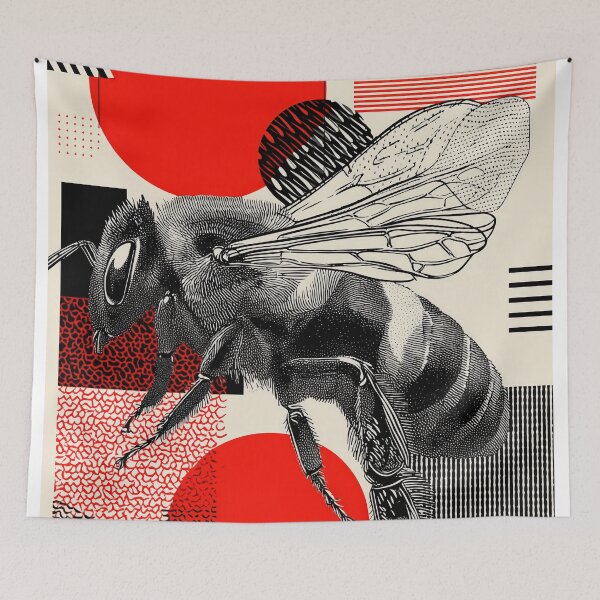 Item preview, Modern Bee Illustration – Bold Graphic Insect Art with Red and Black Geometric Patterns designed and sold by Retrocranio.