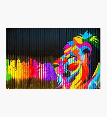 Graffiti lion colorful rainbow on black background urban street art Photographic Print