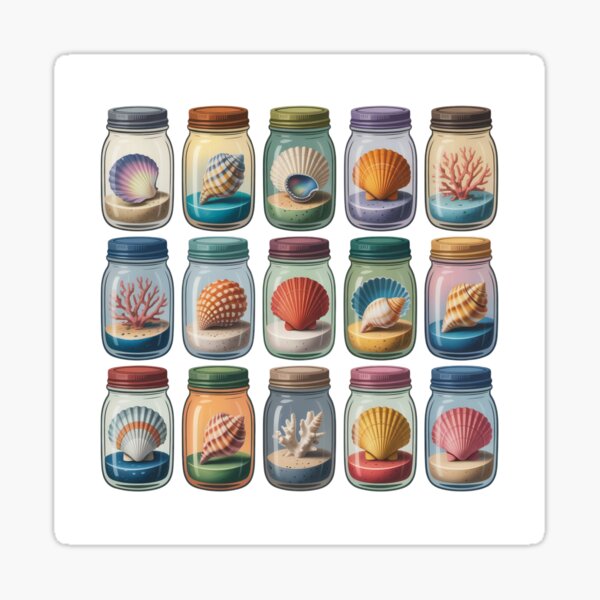 Item preview, Seashell Collection in Jars designed and sold by jkrphoto.