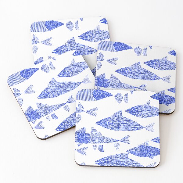 Item preview, Hand-Drawn Blue Fish Pattern – Nautical Ocean Seamless Design on White designed and sold by Retrocranio.