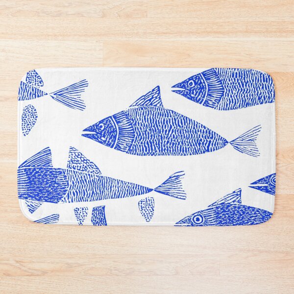 Item preview, Hand-Drawn Blue Fish Pattern – Nautical Ocean Seamless Design on White designed and sold by Retrocranio.
