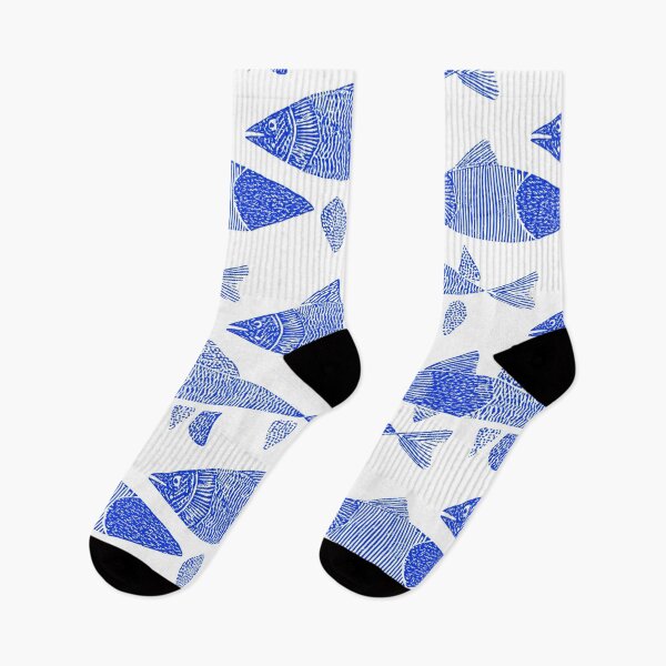 Item preview, Hand-Drawn Blue Fish Pattern – Nautical Ocean Seamless Design on White designed and sold by Retrocranio.