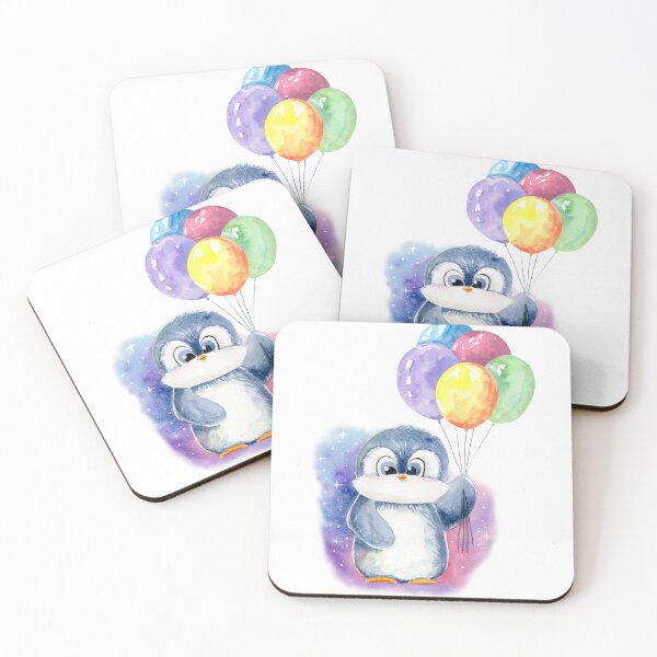 Item preview, watercolor penguin with balloons on space background designed and sold by TanyaKremen.