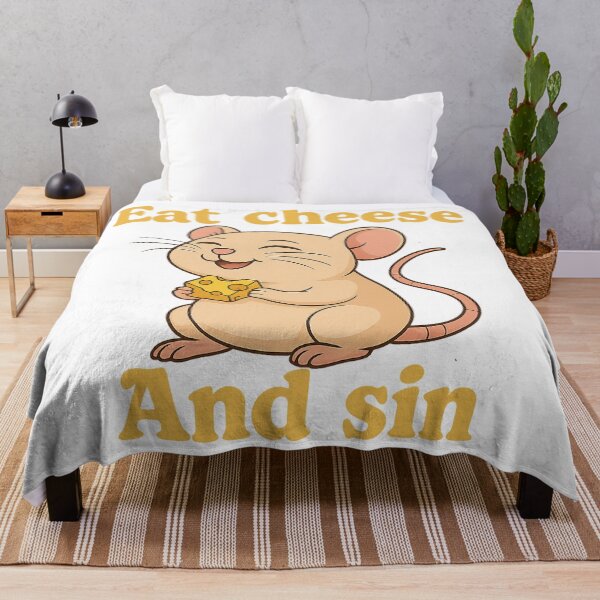 Item preview, Cute Cartoon Mouse Eating Cheese - "Eat Cheese and Sin" Funny Retro T-Shirt Design designed and sold by artist-for-you.