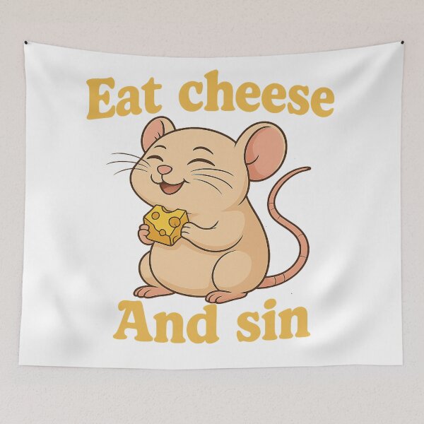 Item preview, Cute Cartoon Mouse Eating Cheese - "Eat Cheese and Sin" Funny Retro T-Shirt Design designed and sold by artist-for-you.