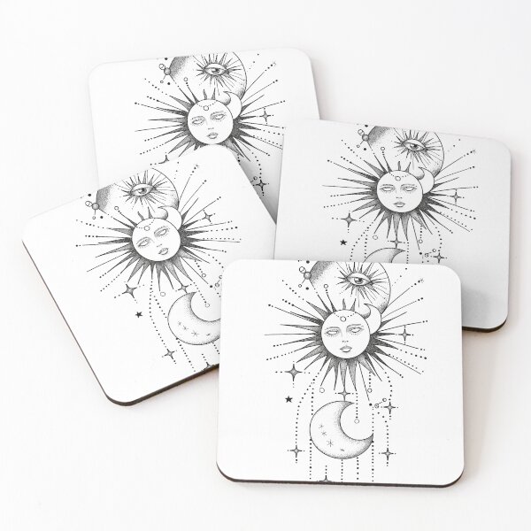Item preview, Celestial Fine Line Tattoo Design – Sun, Moon & Stars designed and sold by Little KAIJU.