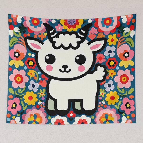Item preview, Cute Baby White Goat - Scandinavian Folk Art by heidiannemorris © designed and sold by FOLK ART FUSION.