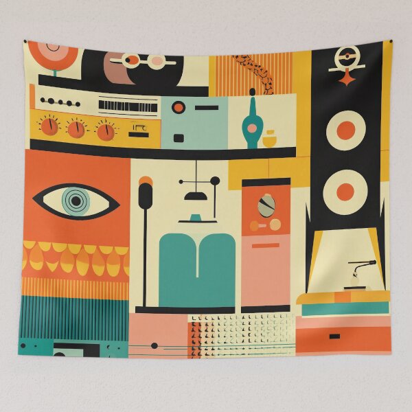 Item preview, Retro Music Studio Art – Bold Abstract Pop Design with Cats, Speakers & Synths designed and sold by Retrocranio.