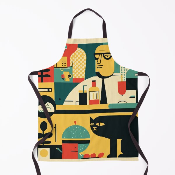 Item preview, Abstract Bartender and Cat Art – Bold Retro Kitchen Scene in Pop Style designed and sold by Retrocranio.