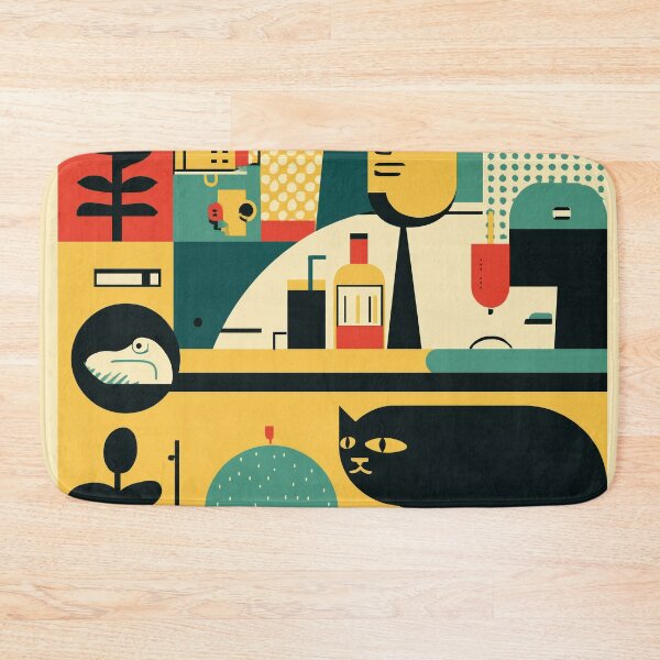 Item preview, Abstract Bartender and Cat Art – Bold Retro Kitchen Scene in Pop Style designed and sold by Retrocranio.