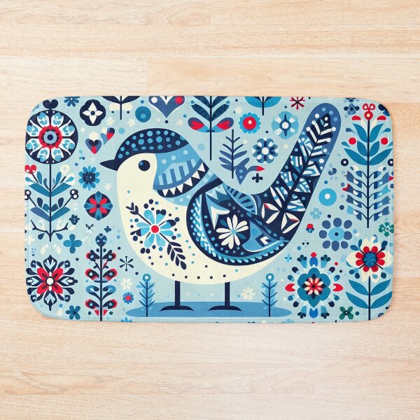 Item preview, Cute Whimsical Blue Bird - Scandinavian Folk Art by heidiannemorris © designed and sold by FOLK ART FUSION by heidiannemorris.