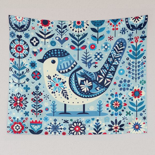 Item preview, Cute Whimsical Blue Bird - Scandinavian Folk Art by heidiannemorris © designed and sold by FOLK ART FUSION by heidiannemorris.