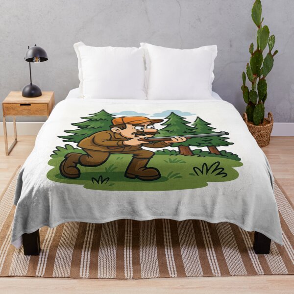 Item preview, Funny Cartoon Hunter in Forest Aiming Rifle Illustration designed and sold by BogskyShop.