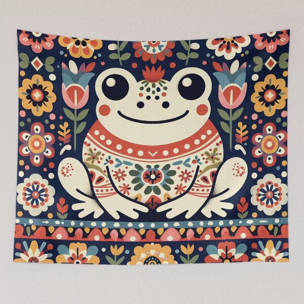 Item preview, Cute Whimsical Frog King - Scandinavian Folk Art by heidiannemorris © designed and sold by FOLK ART FUSION by heidiannemorris.