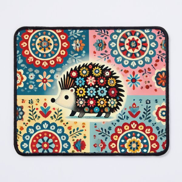 Item preview, Cute Whimsical Hedgehog Covered in Flowers - Scandinavian Folk Art by heidiannemorris © designed and sold by FOLK ART FUSION by heidiannemorris.