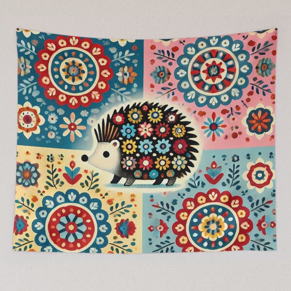 Item preview, Cute Whimsical Hedgehog Covered in Flowers - Scandinavian Folk Art by heidiannemorris © designed and sold by FOLK ART FUSION by heidiannemorris.