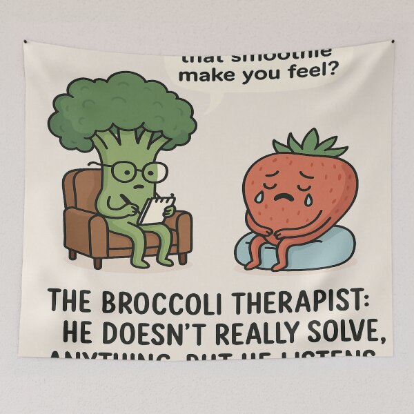 Item preview, “The Broccoli Therapist – Absurd Food Psychology” designed and sold by GalenaDeco.