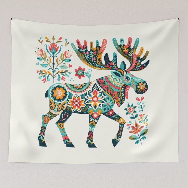 Item preview, Whimsical Majestic Moose - Scandinavian Folk Art by heidiannemorris © designed and sold by FOLK ART FUSION by heidiannemorris.