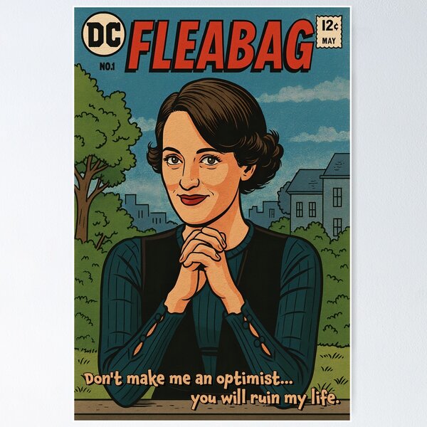 Vista previa del artículo con la obra «Fleabag el optimista», diseñado y vendido por Wanderdreaming.