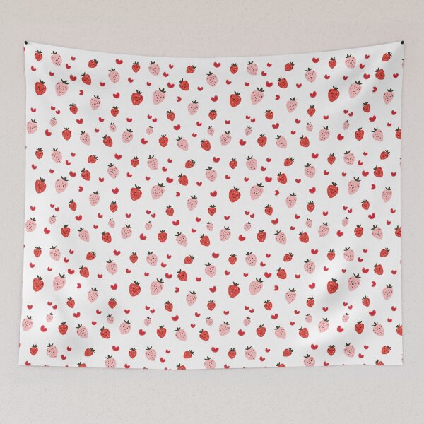 Item preview, Cute Kawaii Strawberry Pattern with Hearts on White designed and sold by UtArt.