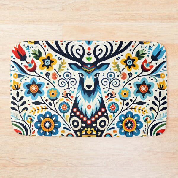 Item preview, Whimsical Colourful Stag - Scandinavian Folk Art by heidiannemorris © designed and sold by FOLK ART FUSION by heidiannemorris.