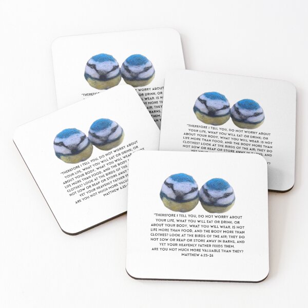 Item preview, Blue tit birds Bible verse Matthew 6:25-26 designed and sold by RockingFelter.