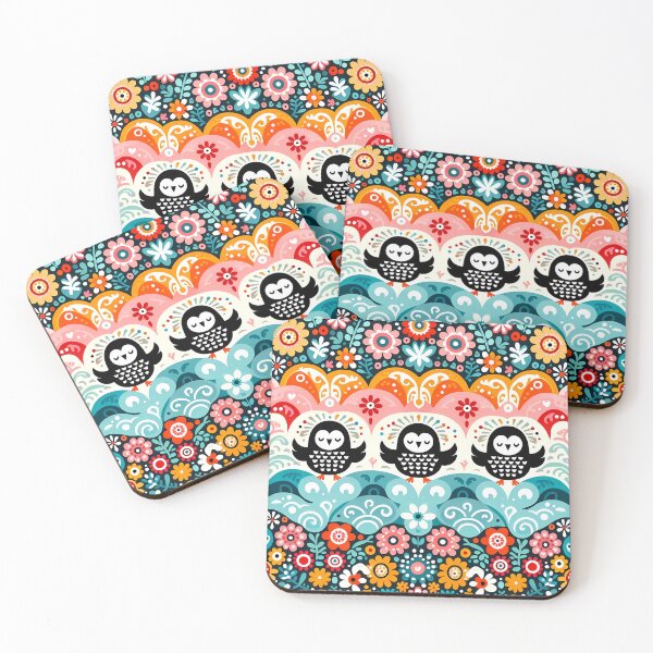 Aperçu de l'œuvre Trois petits oiseaux colorés et mignons - Art populaire scandinave par heidiannemorris © créée et vendue par FOLK ART FUSION by heidiannemorris.