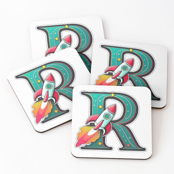 Item preview, Stylized letter R decorated with launching rocket graphic sticker icon design. designed and sold by HEMRO.