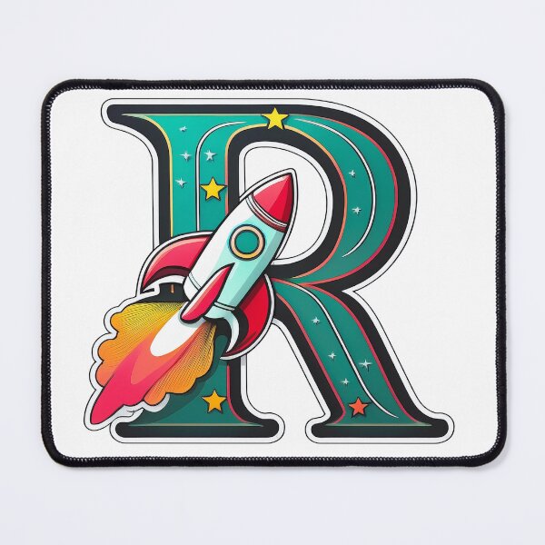 Item preview, Stylized letter R decorated with launching rocket graphic sticker icon design. designed and sold by HEMRO.