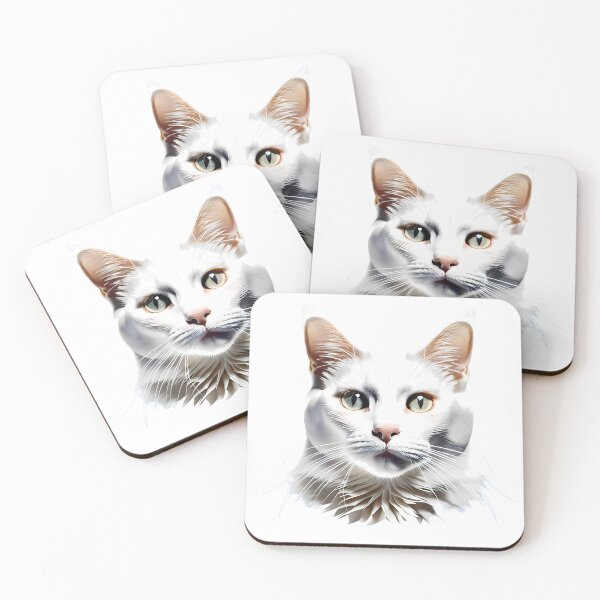 Item preview, Elegant White Cat Striking Eyes Turkish Van Feline designed and sold by ART ATTACK ZONE.
