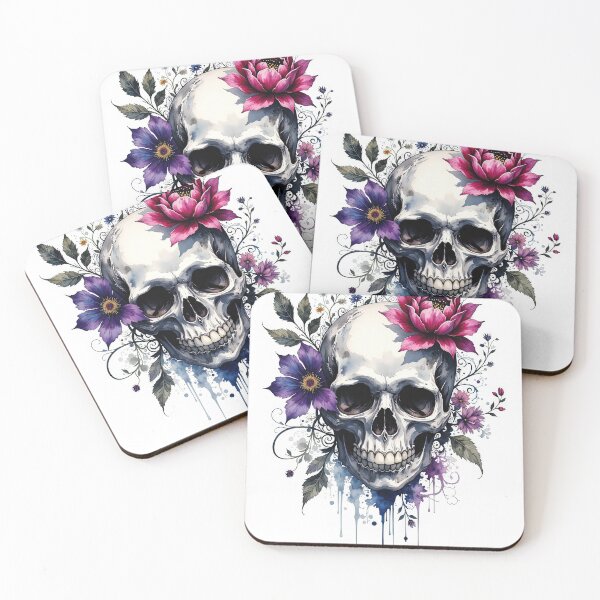 Item preview, Floral Skull Head Tattoo Watercolor Art designed and sold by Neo-Studio.