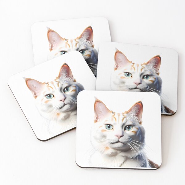 Item preview, Cool White Cat Striking Eyes Turkish Van Feline designed and sold by ART ATTACK ZONE.