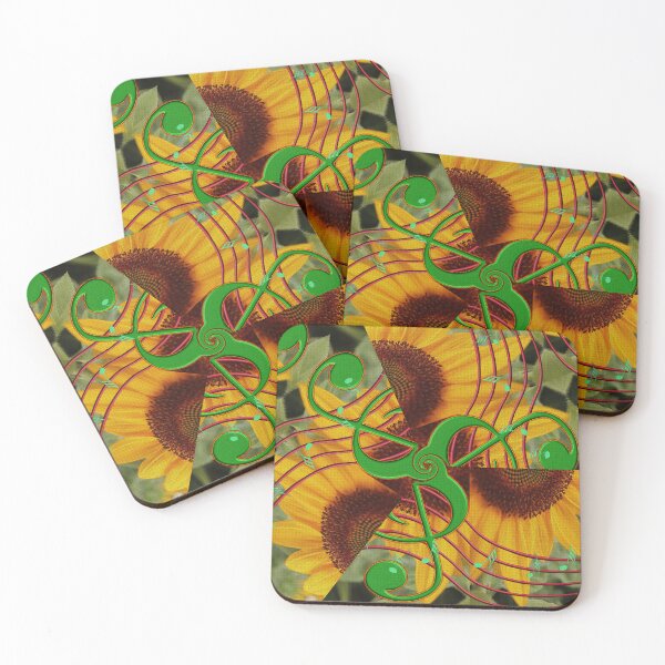 Item preview, SUNFLOWERS GEOMETRIC SHAPES HARMONY TREBLE CLEVE MUSICAL STAFF designed and sold by Ralek.